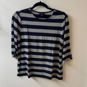 J. Jill Navy and Gray Striped Short Sleeve Tee